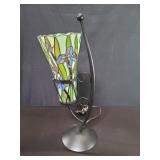 Contemporary metal table lamp with stained glass