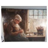 Pietes 1902 antique oil painting on canvas As Is