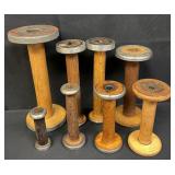 Group of vintage wooden industrial spools