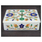 Vintage alabaster trinket box with semiprecious