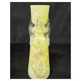 Hand blown bud vase with hand painted floral motif