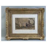 Antique hand colored engraving in gilt ornate