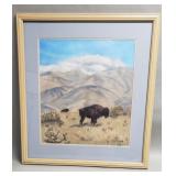 Carol Drake original pastel of buffalos