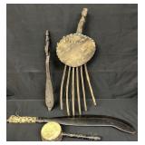 Group of vintage African instruments and art