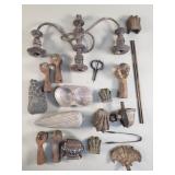 Box of vintage ball and claw iron feet, trinket