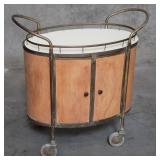 Mid-century Italian brass and wood bar cart