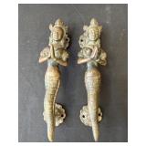 Pair of vintage brass snake lady door handles