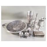 Group of pewter bowl, trinket box, cups, etc