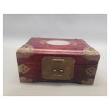 Chinese brass accents, wood, and stone jewelry box
