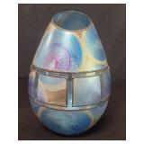 Teal and bronze hand blown and hand decorated vase