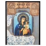 Signed mixed media religious artwork featuring