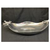 Pewter serving bowl with bird handles
