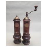 Pair of vintage wood and brass salt and pepper