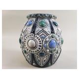 Art Nouveau jeweled pottery vase