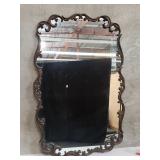Antique brass and wood frame wall mirror