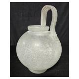 Murano style frosted art glass handled vase