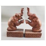 Vintage carved wood elephant book ends