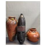 Group of Indonesian decorative folk art and vases