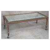 Vintage wood frame and leaded glass top coffee