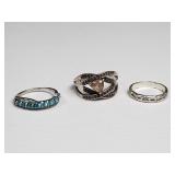 3 sterling silver and crystal rings