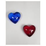 Pair of heart shape glass paperweights