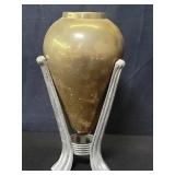 Arts and Crafts style brass vase a pewter stand