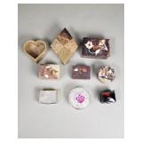 Group of trinket boxes soapstone and glass