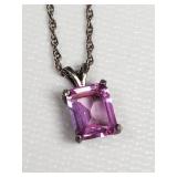 Sterling silver and pink sapphire pendant necklace