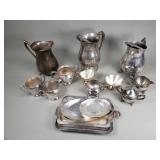 Box of silver plate cream, sugar, trays and