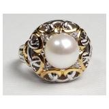Sterling silver and pearl ring