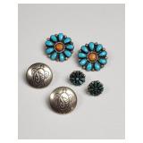 Silver turquoise, coral earrings, engraved