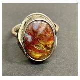 Vintage sterling carnelian moss agate ring