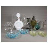 Group of glass and crystal vase, decanter,