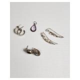 Silver, labradorite, and amethyst earrings,