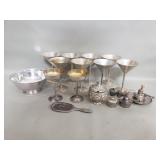 Group of silver plate Martini glasses, bowl,