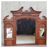 Vintage oak wall beveled mirror