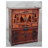 Vintage Asian  pine cabinet with brass accents
