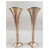 Pair of vintage brass trumpet vases