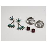 Silver earrings, some with turquoise,