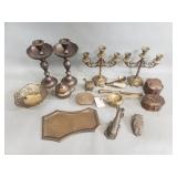 Brass collectibles candelabra, candle holders,