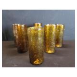 Six vintage hand blown amber colored bubble