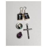 Sterling silver green clover glass pendant,