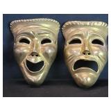 Vintage brass comedy and tragedy wall masks