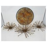 3 Aga gold color metal wall decorations and a