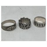 Group of three sterling silver rings