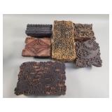 Group of vintage carved wood textile stamps