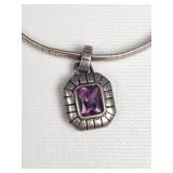 Sterling silver and purple stone pendant necklace