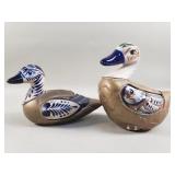 Pair of vintage brass and pottery duck figurines