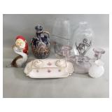 Box of miscellaneous, vases, candle sticks,music