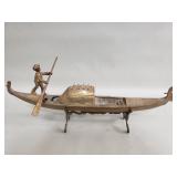 Antique brass gondola inkwell